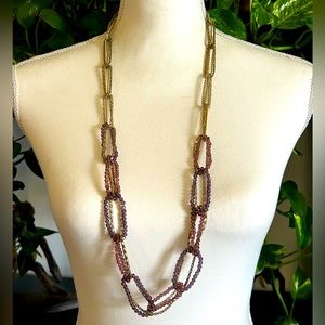 Stunning Ali Kahn Purple Lucite & Gold Metal Multi Strand Statement Necklace